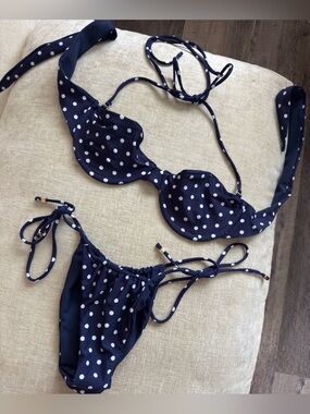 Navy Polka Dot Tie-Side Bikini Set